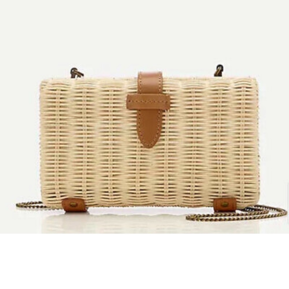 NWOT J. Crew Rattan Straw Clutch with Chain